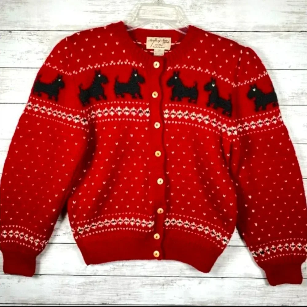 VINTAGE Wool Cardigan Sweater with Scotties - Picture 1 of 7